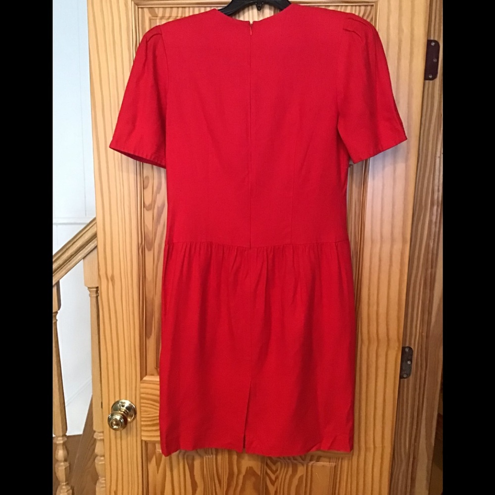 VINTAGE RED LIZ CLAIBORNE RAW SILK DRESS sz 10 - 80’s 90’s PLEATS - Picture 2 of 10